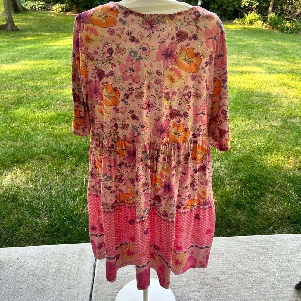 NWOT-One Eleven North-Floral Pink Button-Down Dress - Picture 5 of 7